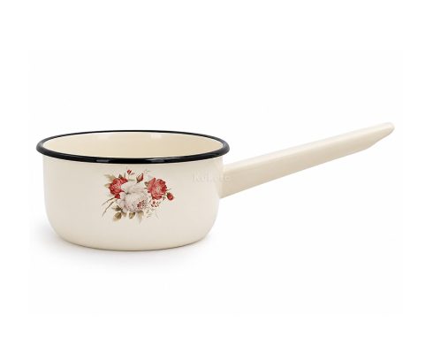 alt = Rondel emaliowany z rączką 1,5 l krem Róża 16 cm Naczynia Olkusz