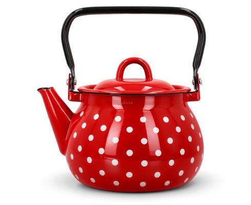 alt = Czajnik emaliowany czerwony w kropki 2,5 l Retro Emajlo Olkusz