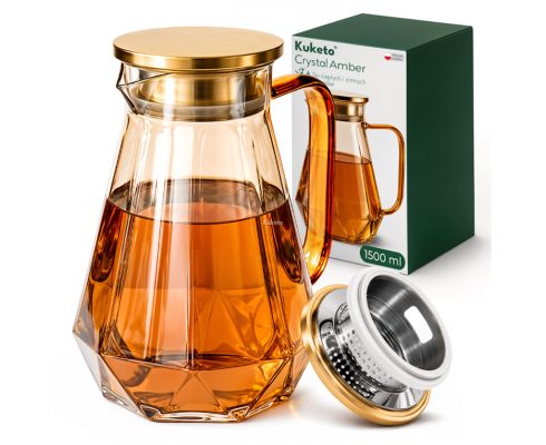 alt = Dzbanek szklany z filtrem do herbaty 1,5 l Kuketo Crystal Amber