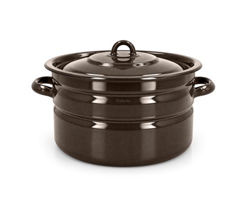 alt = Garnek emaliowany brązowy 32 cm z pokrywą 14l Emajlo Olkusz