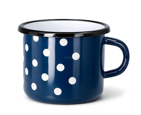 alt=Kubek emaliowany 500 ml granatowy w białe kropki Emajlo Olkusz