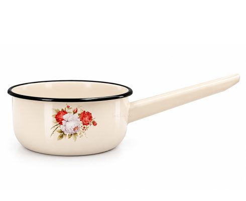 alt = Rondel emaliowany z rączką 1,5 l krem Róża 16 cm Emajlo Olkusz