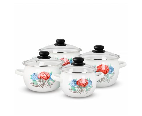 alt = Komplet garnków emaliowanych HORTENSJA 4 el. Naczynia Olkusz