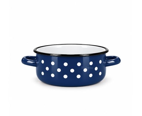 alt = Rondel emaliowany 2 l kropki granatowy 16 cm Emajlo Olkusz