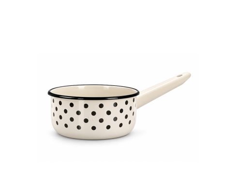 alt = Rondel emaliowany z rączką 1,5 l kremowy w kropki 16 cm Emajlo Olkusz