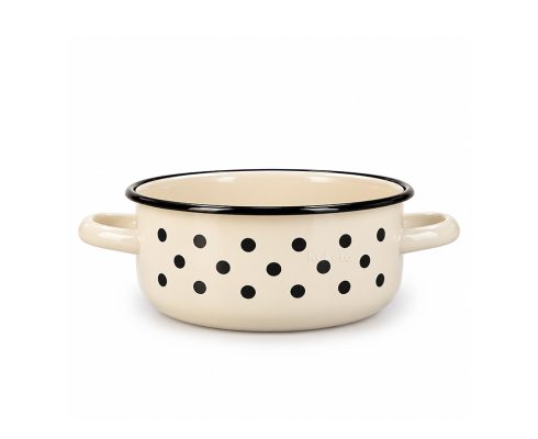alt = Rondel emaliowany z uszami 1,5 l krem kropki 16 cm Emajlo Olkusz